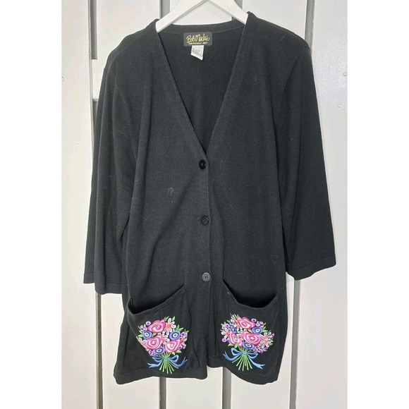 Bob Mackie Sweaters - Bob Mackie Wearable Art Floral Embroidered Cardigan Sweater Jacket L Grannycore‎